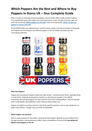 Which Poppers Are the Best and Where to Buy Poppers in Stores UK