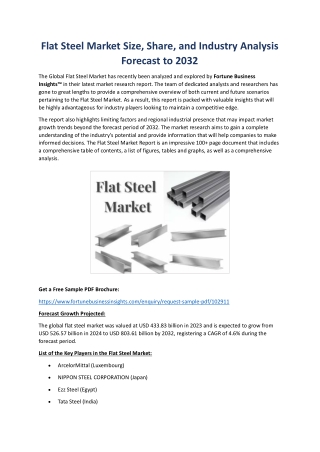 Flat Steel Market Growth Trends, Opportunities & Forecast 2032
