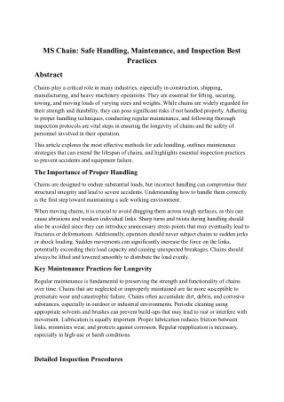 MS Chain: Safe Handling, Maintenance, and Inspection Best Practices