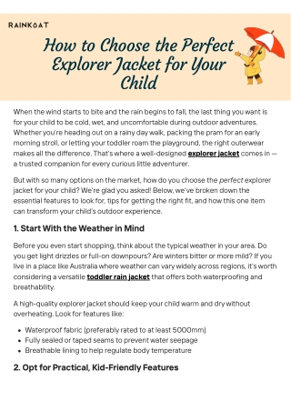 How to Choose the Perfect Explorer Jacket for Your Child