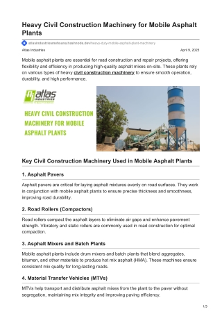 Heavy Civil Construction Machinery for Mobile Asphalt Plants