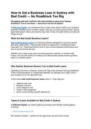 How to Get a Business Loan in Sydney with Bad Credit — No Roadblock Too Big