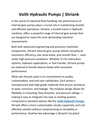 Voith Hydraulic Pumps
