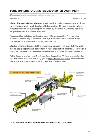 Some Benefits Of Atlas Mobile Asphalt Drum Plant