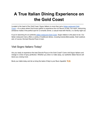 A True Italian Dining Experience on the Gold Coast