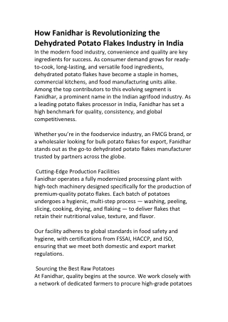 Dehydrated Potato Flakes Manufacturer & Exporter – Fanidhar