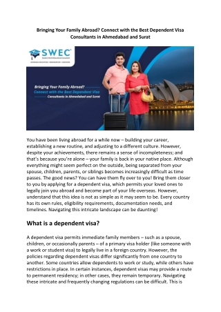 Bringing Your Family Abroad Connect with the Best Dependent Visa Consultants in Ahmedabad and Surat