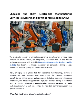 Choosing the Right Electronics Manufacturing Services Provider in India