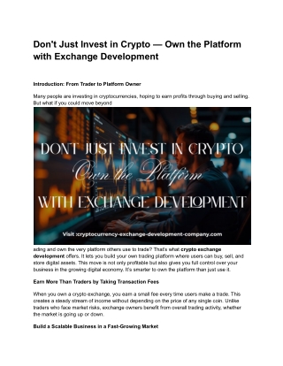 Don't Just Invest in Crypto — Own the Platform with Exchange Development