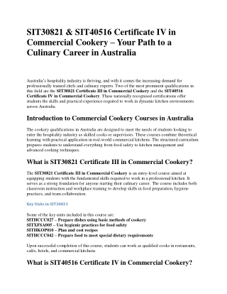 SIT30821 Certificate III in Commercial Cookery