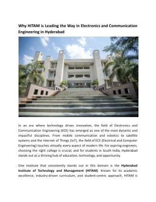 Why HITAM is Leading the Way in Electronics and Communication Engineering