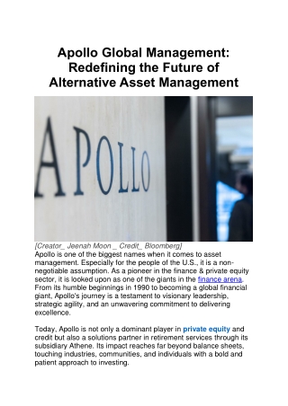 Apollo Global Management Redefining the Future of Alternative Asset Management