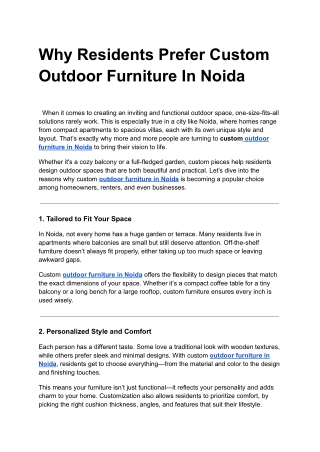 Why Residents Prefer Custom Outdoor Furniture In Noida