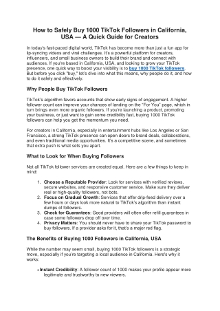 How to Safely Buy 1000 TikTok Followers in California, USA — A Quick Guide for Creators