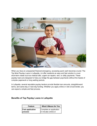 Trusted Lenders for the Top Most Payday Loans in Lafayette, LA