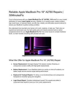 Reliable Apple MacBook Pro 16" A2780 Repairs | 30MinutesFix