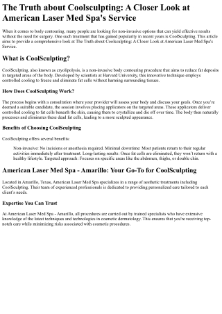 The Truth about Coolsculpting A Closer Look at American Laser Med Spa_s Service