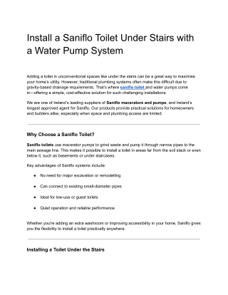 Install a Saniflo Toilet Under Stairs with a Water Pump System