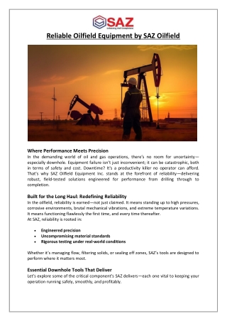 Reliable Oilfield Equipment by SAZ Oilfield