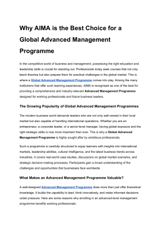 Why AIMA is the Best Choice for a Global Advanced Management Programme