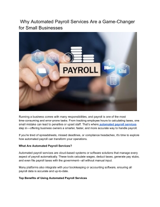 Why Automated Payroll Services Are a Game-Changer for Small Businesses