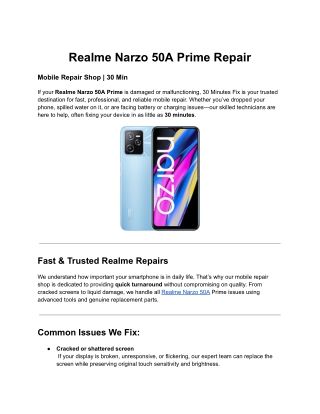 Realme Narzo 50A Prime Repair | Mobile Repair Shop | 30 Min