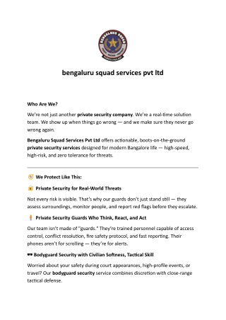 Bengaluru Squad Services Pvt Ltd – Bangalore’s Shield of Trust in Private Securi