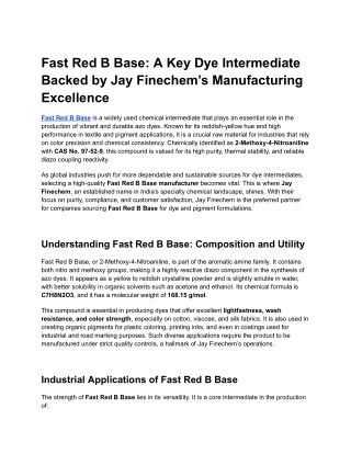 Fast Red B Base_ A Key Dye Intermediate Backed by Jay Finechem’s Manufacturing Excellence