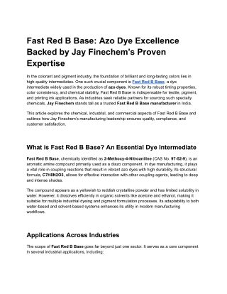 Fast Red B Base_ Azo Dye Excellence Backed by Jay Finechem’s Proven Expertise