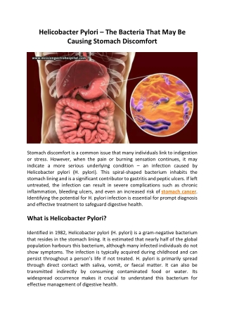 Helicobacter Pylori – The Bacteria That May Be Causing Stomach Discomfort