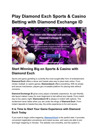 Start Betting Today with Your Diamond Exchange ID only on Diamond Exch