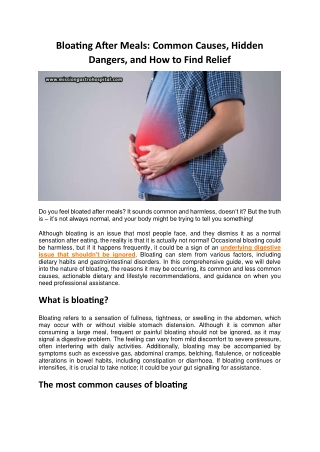 Bloating After Meals Common Causes, Hidden Dangers, and How to Find Relief