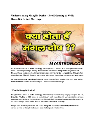 Understanding Manglik Dosha – Real Meaning & Vedic Remedies Before Marriage