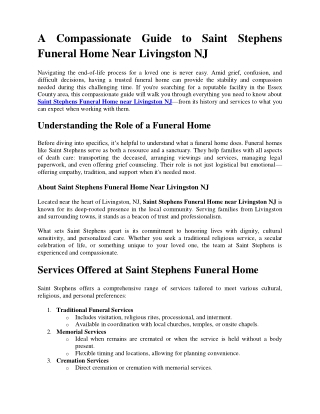 A Compassionate Guide to Saint Stephens Funeral Home Near Livingston NJ