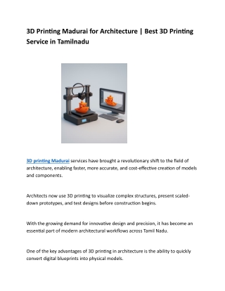 3D Printing Madurai for Architecture | Best 3D Printing Service in Tamilnadu