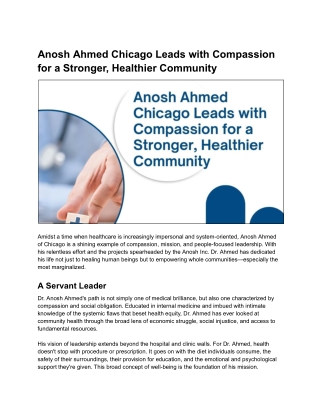 anosh ahmed chicago leads with compassion