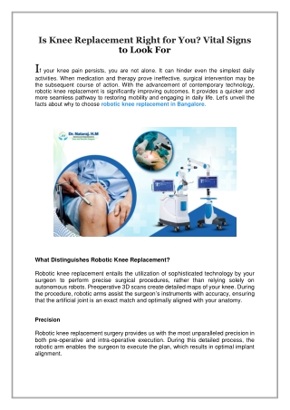 Is Knee Replacement Right for You, Vital Signs to Look For