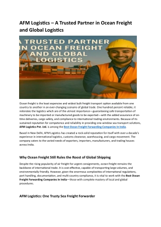 AFM Logistics – A Trusted Partner in Ocean Freight and Global Logistics