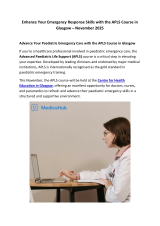 Advanced Paediatric Life Support (APLS) Course – Glasgow | November 2025
