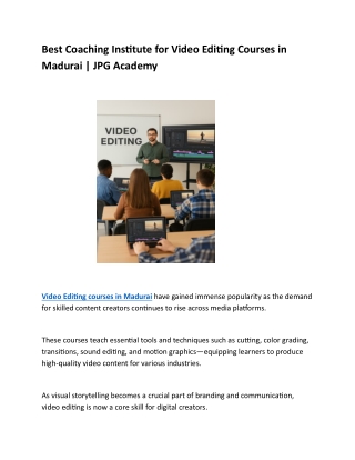 Best Coaching Institute for Video Editing Courses in Madurai | JPG Academy