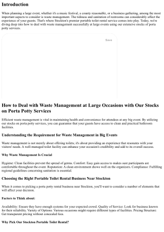 How to Manage Waste Management at Big Events with Our Stocks on Porta Potty Prov