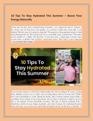 10 Tips To Stay Hydrated This Summer – Boost Your Energy Naturally