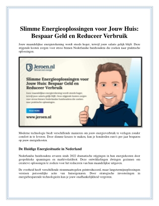 Slimme Energieoplossingen voor Jouw Huis