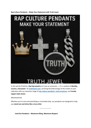 Rap Culture Pendants – Make Your Statement with Truth Jewel