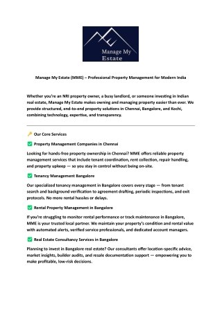Manage My Estate (MME) – Professional Property Management for Modern India