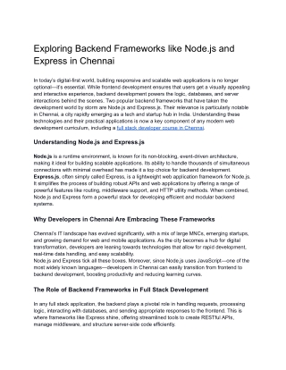 Exploring Backend Frameworks like Node.js and Express in Chennai