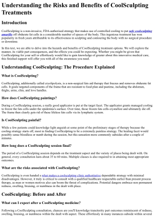 Understanding the Risks and Benefits of CoolSculpting Treatments