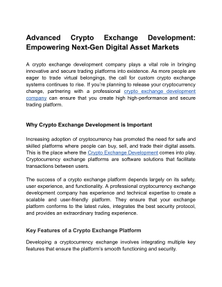 Advanced Crypto Exchange Development: Empowering Next-Gen Digital Asset Markets