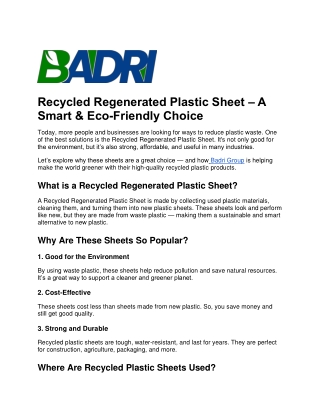 recycled regenerated plastic sheet a smart
