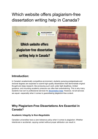 Which website offers plagiarism-free dissertation writing help in Canada